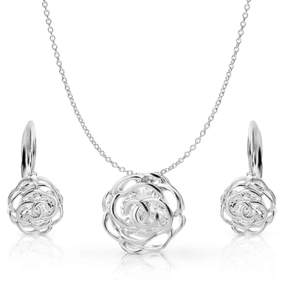 Imagen de Crystalline Azuria Mujer 18ct Chapado en Oro Blanco Flores Rosas Cristales Juego de joyas Collar con Colgante 45 cm Pendientes para Niña Boda Novia y Dama honor