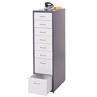 Imagen de Mendler Boston T851 Cajonera con ruedas (acero, 110 x 28 41 cm, 8 cajones), color gris oscuro y blanco