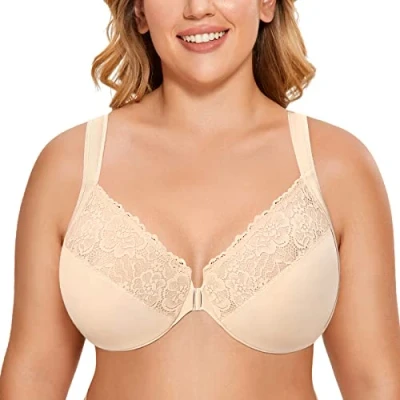 Imagen de DELIMIRA Mujer Sujetador Cierre Delantero Talla Grande Cobertura Completa con Aros Beige 100D