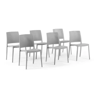 Imagen de SIEDITI FUORI E DENTRO Sillas apilables de polipropileno con fibra vidrio para exterior/jardín o interior, impermeables y resistentes, diseño moderno minimalista Maria (6, gris claro)
