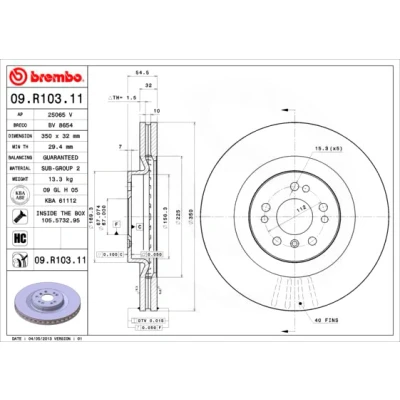 Imagen de BREMBO COATED DISC LINE 09.R103.11 Disco de freno 350 32 5 ventilación interna revestido altamente carbonizado con tornillos MERCEDES BENZ: Clase ML