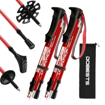 Imagen de DOBESTS Bastones de Senderismo, Marcha Aluminio y Carbono, Trekking Ligeros Plegables para Hombres Mujere (Prima roja)