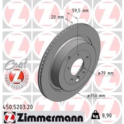 Imagen de ZIMMERMANN COAT Z 450.5203.20 Disco de freno 350 20 7/5 5 120 ventilación externa revestido altamente carbonizado LAND ROVER: Range Rover Sport