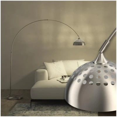 Imagen de TecTake® Lámpara de Pie Regulable en Altura, Diseño Retro Años 70, Lampara Lectura con Pantalla Giratoria, Base Sólida Protector Suelo, Ideal como Decoración Salon Níquel Mate