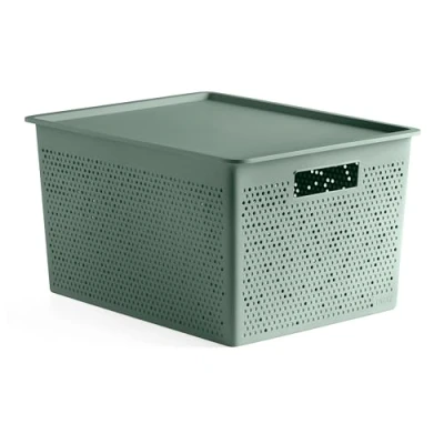 Imagen de TATAY Set de Caja Organizadora Rectangular 20L y Tapa Bohol, Polipropileno, Libre BPA, Plástico 100% Reciclado, Verde. Medidas 30,5 x 39,5 22 cm