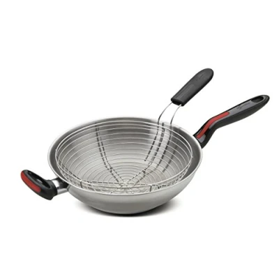 Imagen de Lagostina Linea Rossa Wok de inducción con cesta para freír, acero inoxidable 18/10, plata, 28 cm