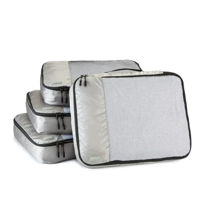 Imagen de Amazon Basics Organizador Para Maletas, Organizadores de Viaje, con Cremallera, Juego 4 Bolsas, Grande, Gris