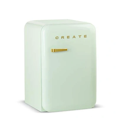 Imagen de CREATE / RETRO FRIDGE 83.5 GOLD/Frigorífico verde pastel maneta oro 98W, bajo consumo, 2 estantes, regulador temperatura, botellero, 56x54x84cm