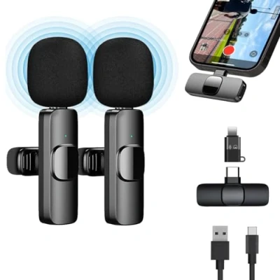 Imagen de ICOVERI Micrófono Inalámbrico para iPhone, Android, iPad, Plug&amp;Play, Pack 2 Micrófonos Profesionales de Solapa portátil, Grabación Video, Youtube, Twitch, TikTok, Vlog, Podcast, en Vivo.