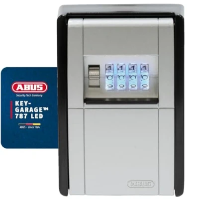 Imagen de ABUS KeyGarage 787 LED Caja para llaves montaje en pared con cilindros numéricos iluminados o pequeños objetos de valor 83854 Negro Plata