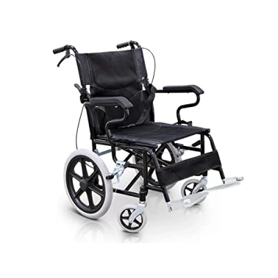 Imagen de QUIRUMED Silla de ruedas plegable Para traslado, Reposapiés abatibles y extraíbles, Cinturón seguridad, Frenos en manetas, mayores, minusválidos, Hasta 120 kg