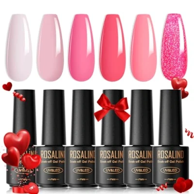 Imagen de ROSALIND esmalte de uñas semipermanente, 6 Rosa colores Mini pastel Gel Manicura Nail Art Lote Soak Off UV LED