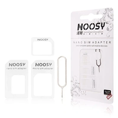 Imagen de REY Adaptador SIM Noosy 4 en 1, Nano a Micro SIM, Llave de Apertura, Blanco