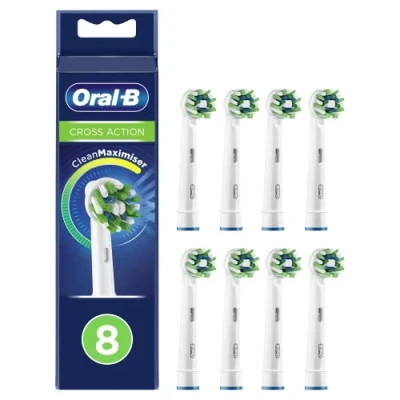 Imagen de Oral B CrossAction Juego de 8 cepillos eléctricos con tecnología CleanMaximiser, color blanco
