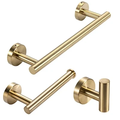 Imagen de YUET 3 Piezas Juego de Accesorios baño, Sus 304 Acero Inoxidable, 12&quot; Toallero Barra Portarrollo Papel Higiénico Gancho, Montaje en Pared, Oro Cepillado