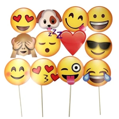 Imagen de JZK 12 x Emoji Photo Booth Papel de Accesorios Fiesta apoyos Selfie en Palo para los niños y Adultos Accesorio Suministro Boda gallina cumpleaños Navidad graduación