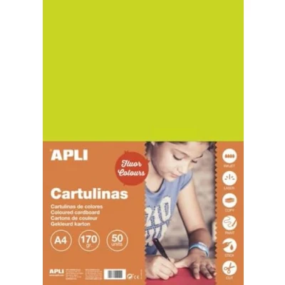 Imagen de APLI 14249 Cartulina verde fluorescente A4 170 g 50 hojas