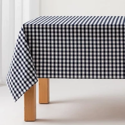 Imagen de GAMUSI Mantel Antimanchas Tacto Tela Rectangular Cuadro Vichy, algodón Impermeable, 140x100 cm Color Azul Marino