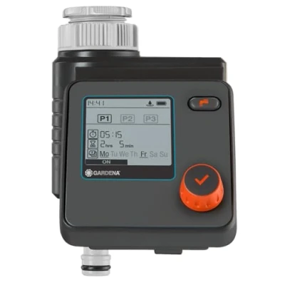 Imagen de Gardena 1891 20 Programador de riego Select automático y en Poco Tiempo, 3 programaciones para un Flexible, función Water Now, Color Negro/Gris/Naranja