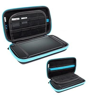 Imagen de Orzly Funda para Nintendo 3DS XL (Original) o New (Nueva) Dura de Viaje Llevar la Consola con Ranuras Juegos y Bolsillo Cremallera Azul sobre Negro