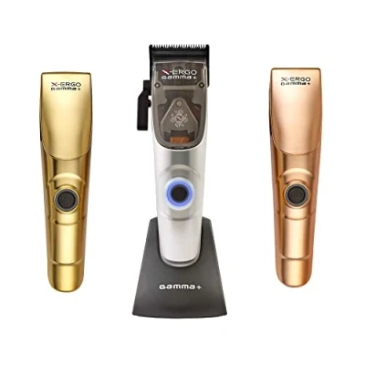 Imagen de GAMMA+ X Ergo Cortapelos profesional inalámbrico con motor magnético microchip de 9 V, 3 tapas personalizadas en cromo mate, oro, oro rosa