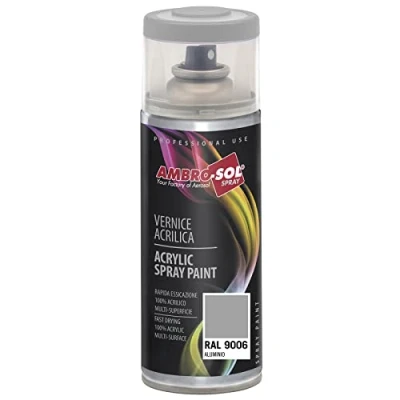 Imagen de AMBRO SOL Pintura acrílica en spray, color Aluminio, RAL 9006, resultado profesional múltiples superficies, exteriores e interiores, 400 ml