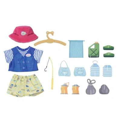 Imagen de BABY born Bear Conjunto de Pescador 835982 con camiseta 2 en 1, pantalón corto y gorro rosa para muñecas 43 cm Incluye caña pescar, objetos anzuelo Edad: 1+ años