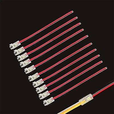 Imagen de Boarda conectores de tira LED COB 5 mm, 2 pines, 10 a cable, conexión sin soldadura + cable cm para tiras luces mm (5 un conector 15 cm)