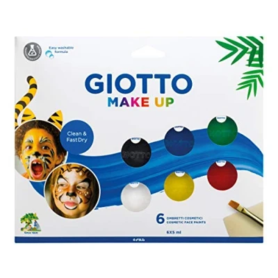 Imagen de GIOTTO Maquillaje de secado rápido, fácil lavar la piel, 6 x 5 ml, colores surtidos, incluye pincel y esponja, ideal para niños fiestas