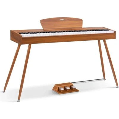 Imagen de Donner DDP 80 Teclado de Piano Marrón Madera Digital 88 Teclas Ponderadas, Acción Martillo II, Doméstico Tamaño Completo con Soporte, Triple Pedal, Conexión MIDI