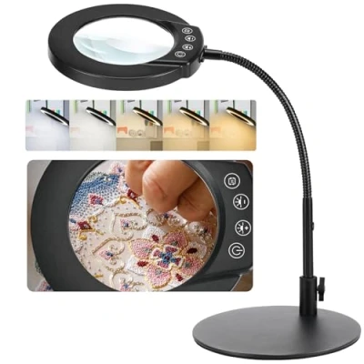 Imagen de Sprifityy Lupa de Mesa con Luz,Lámpara Aumento 10X Regulable luz y Soporte,5 Modos Color Ajustables,Control Táctil,Lámpara Escritorio,para Las Manualidades,Leer,Coser