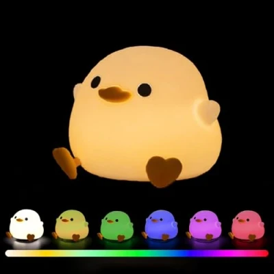 Imagen de Luz Nocturna Infantil, Silicona Lampara Pato, Quitamiedos Infantil ajustable en siete colores, Recargable con Temporizador de 20 Minutos Kawaii Lámpara Noche