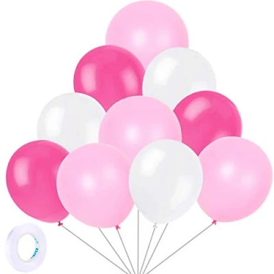 Imagen de Yiran globos rosa intenso y blanco: paquete de 30 látex 12 pulgadas con 1 cinta para fiestas cumpleaños, bodas, aniversarios celebraciones, decoraciones fiesta
