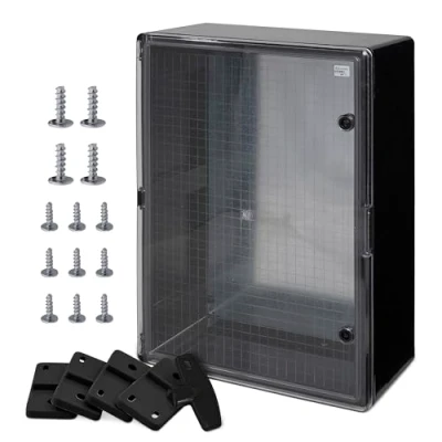Imagen de BOXEXPERT Caja de plástico ABS, IP65, armario pared, carcasa industrial, vacía, 800 x 600 260 mm, negro, transparente, placa montaje, la serie Fleet