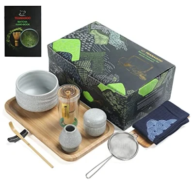 Imagen de TEANAGOO Juego de té Matcha, japonés, Tazón batidor bambú Cuchara, Tamiz, Soporte para batidor, O5, Kit verde en polvo Bandeja