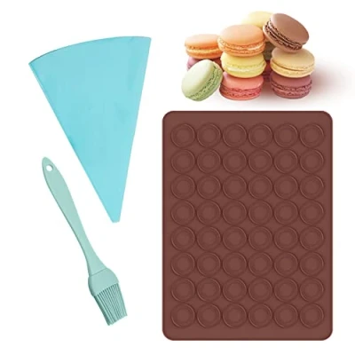 Imagen de 1 tapete para hornear macaron, cepillo de aceite, manga pastelera, macaron silicona 48 orificios, antiadherente (39 * 28 cm)