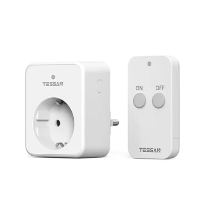 Imagen de TESSAN Enchufe con Mando a Distancia 30,5M, 3600W Interruptor, Enchufes ahorro de espacio, Blanco Regletas para Lámpara, Electrodomésticos