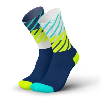 Imagen de INCYLENCE Calcetines de running para hombre y mujer, con compresión ligera, 1 par, Diagonals Navy Canary, 35 38