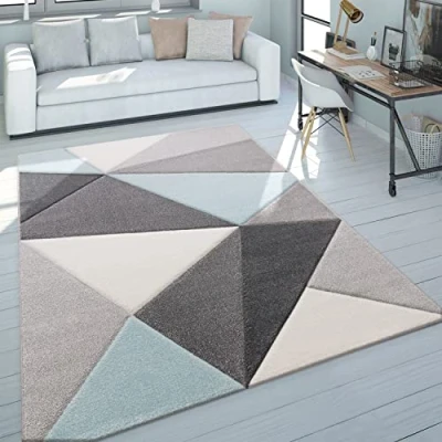 Imagen de Paco Home Alfombra Efecto 3D Triángulos Turquesa Gris Pastel, tamaño:160x230 cm