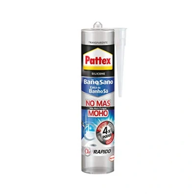 Imagen de Pattex Baño Sano No Más Moho, silicona antimoho e impermeable, transparente duradera cocina y baño, resistente sanitaria, 1 cartucho x 280 ml