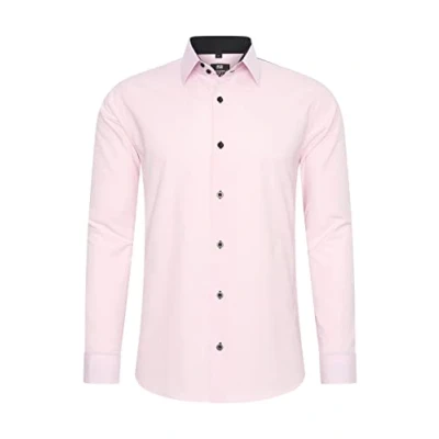 Imagen de Rusty Neal camisa de hombre corte ajustado manga larga elástica en contraste negocios ocio, Rosa., S