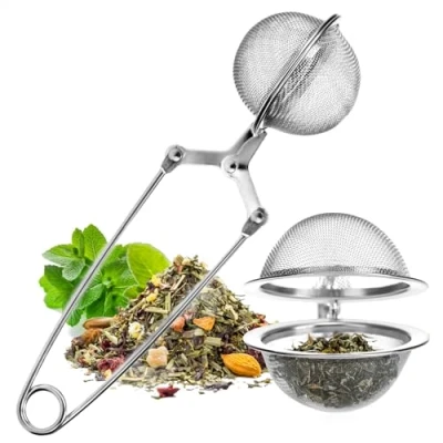 Imagen de Wilhelm Sell® Colador de té acero inoxidable Infusor en forma bola Pinzas coladoras fáciles limpiar para suelto, especias y hierbas Filtro malla fina (1 pieza)