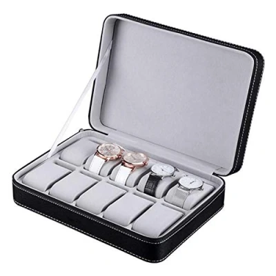 Imagen de Scatola Portaoggetti per Orologi Custodia Espositore Gioielli in Pelle PU Organizer Collezione di con Cerniera (10 Ranuras)
