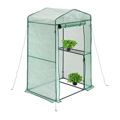 Imagen de Relaxdays Invernadero Plástico, 185x125x95 cm, Vivero para Cultivo Accesible con Balda, Hierro y PE, Cremallera, Verde