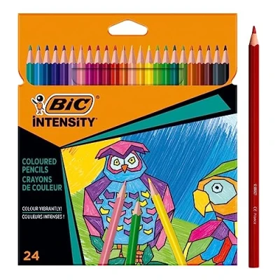 Imagen de lápices de colores BIC Intensity, crayones triangulares, para pintar en 24 colores, estuche cartón, plomo irrompible y sin madera (el paquete puede variar)