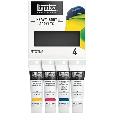 Imagen de Liquitex profesional Heavy Body Pintura acrílica de cuerpo espeso, set 4 tubos 59 ml, colores primarios para mezclas