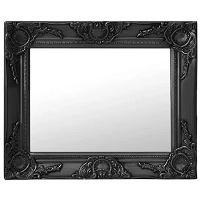 Imagen de vidaXL Espejo de Pared Estilo Barroco Rectangular Colgante Armario Baño Antiguo Retro Consumo Maquillaje Decoración Hogar Negro 50x40 cm