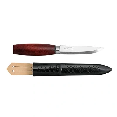 Imagen de Morakniv Classic 2 13604 Cuchillo con hoja de acero al carbono (10,5 cm, mango madera abedul marrón y vaina polímero, correa piel)