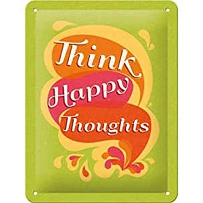 Imagen de Nostalgic Art Cartel de Chapa Retro Think Happy Thoughts Idea Regalo para los Fans la Nostalgia, metálico, Diseño Vintage, 15 x 20 cm