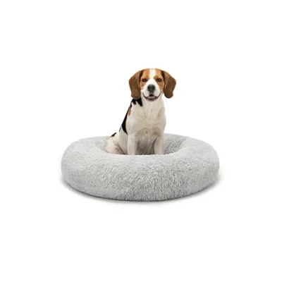 Imagen de lionto Cama Perros Redonda cojín Gatos sofá para Donut, (XXL) 80 cm Ø Gris Claro